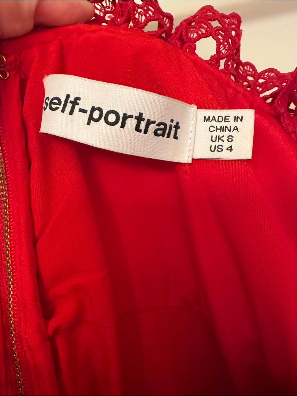 Self Portrait Red Lace Midi Dress with Puff Sleeves - Picture 2 of 3